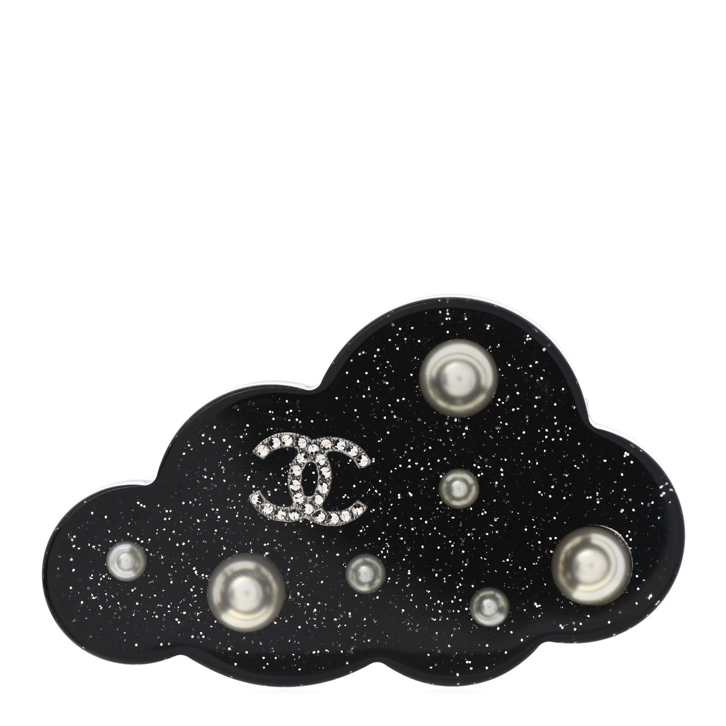 Glittered Resin Crystal Pearl CC Cloud Brooch Black Silver