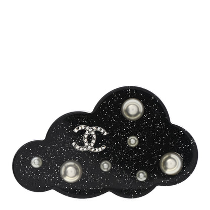 Chanel Glittered Resin Crystal Pearl CC Cloud Brooch Black Silver 1 of 5