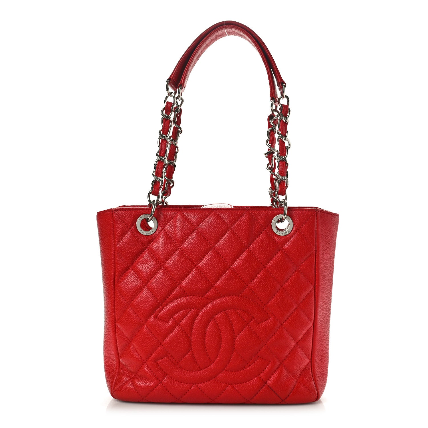 Chanel Caviar Quilted Petit Shopping Tote PST Red 1 of 11