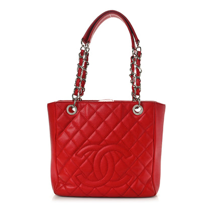 Chanel Caviar Quilted Petit Shopping Tote PST Red 1 of 11