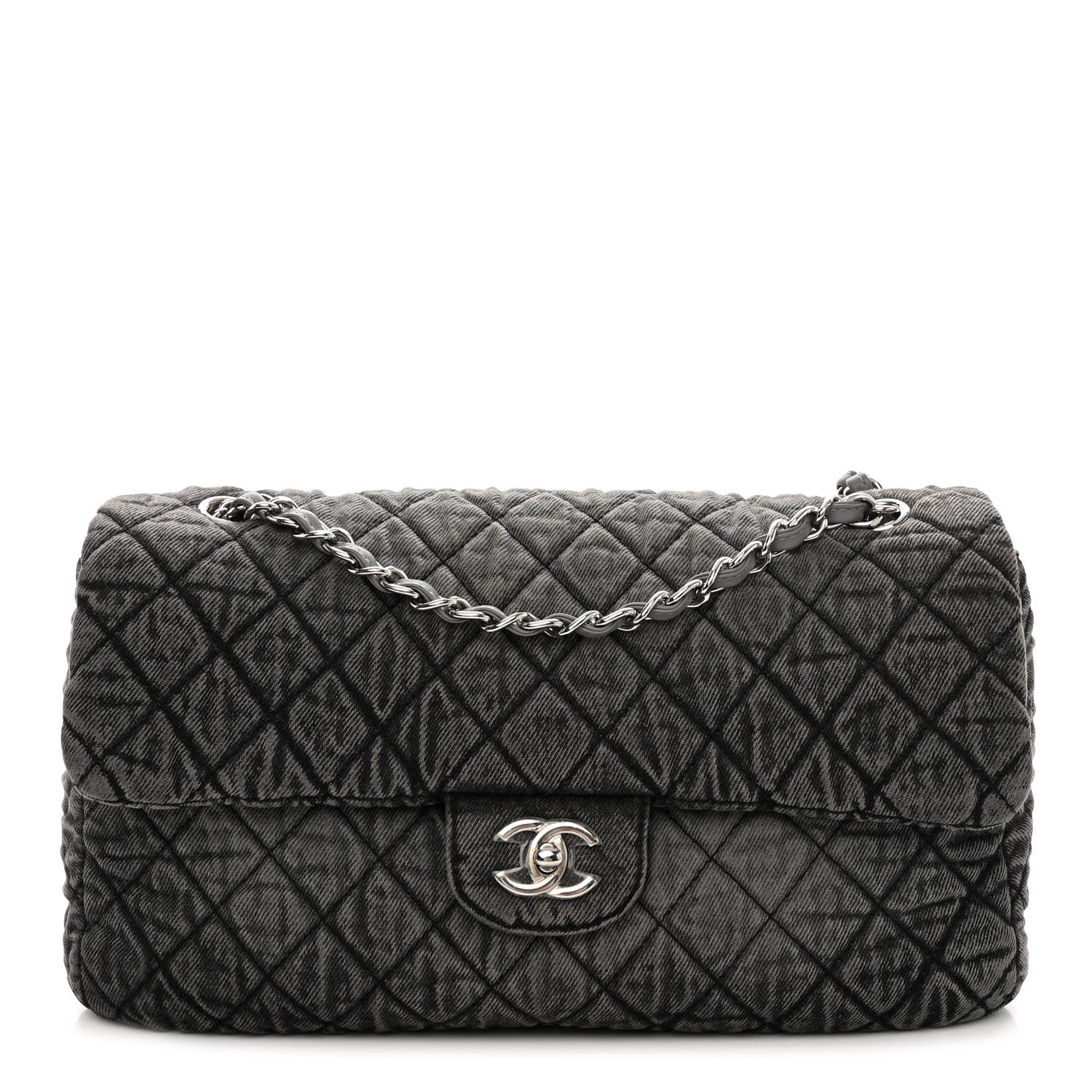 Chanel Denim Quilted Denimpression Flap Grey Black 1 of 11