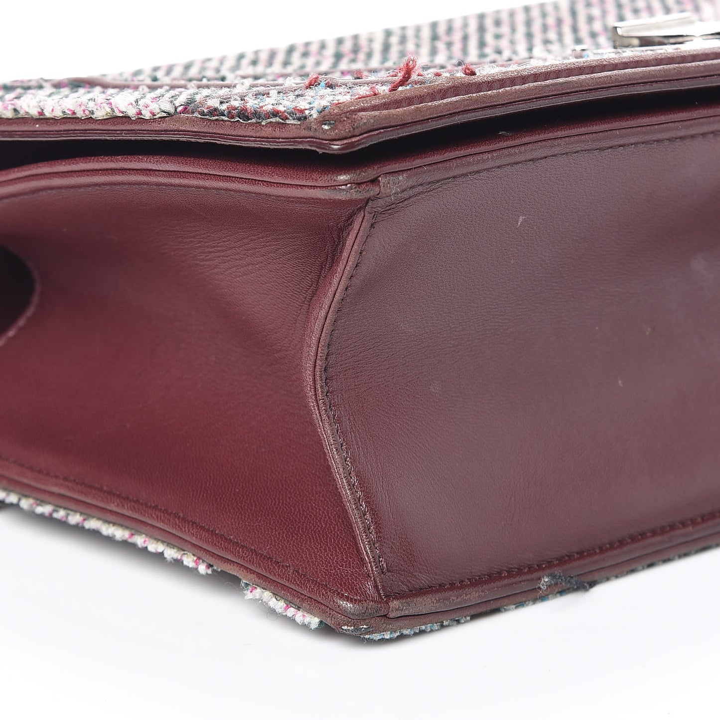 Tweed Calfskin Medium Diorama Flap Bag Burgundy Multicolor