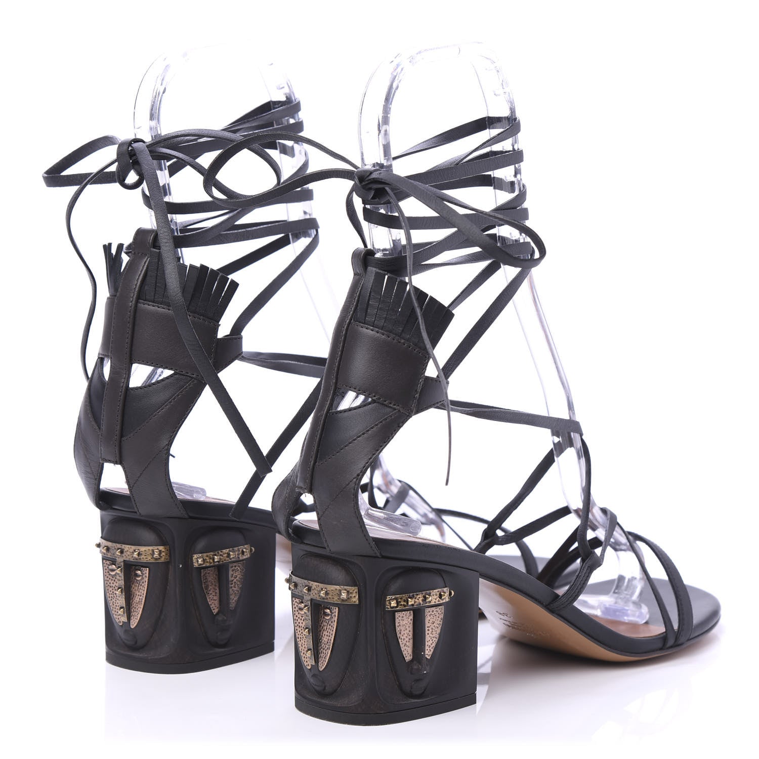 Valentino Garavani Calfskin Mask Embossed Gladiator Sandals 38 Brown Black 4 of 10