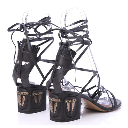 Valentino Garavani Calfskin Mask Embossed Gladiator Sandals 38 Brown Black 4 of 10