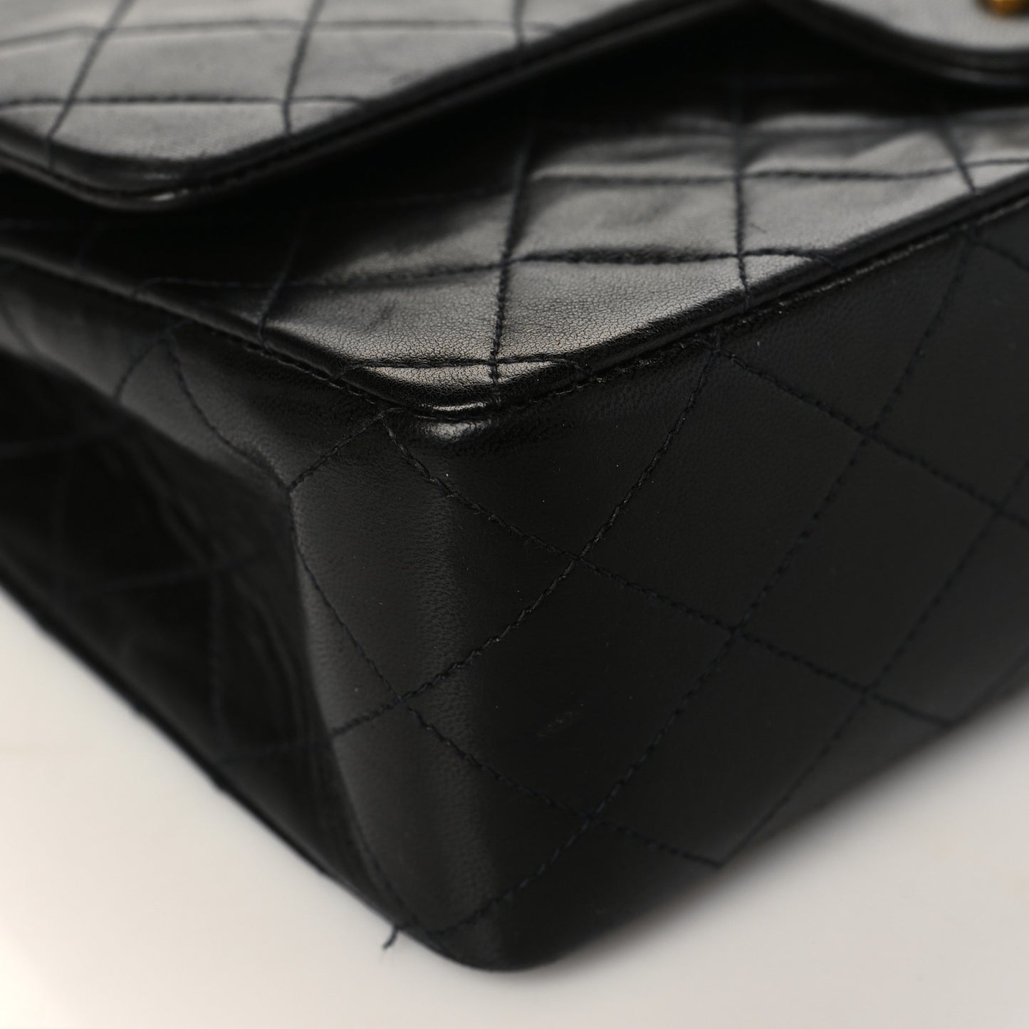 Lambskin Quilted Medium Double Flap Black