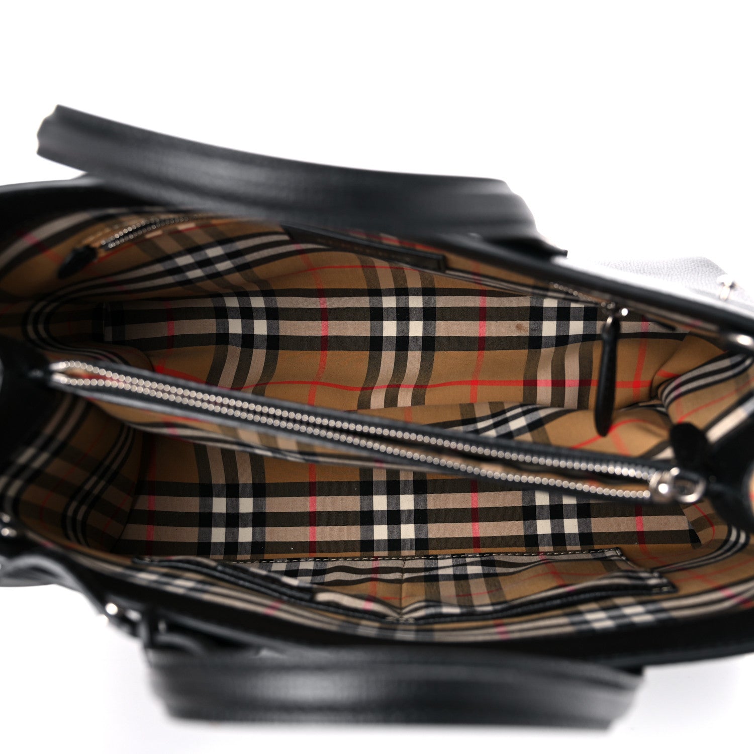 Burberry Grainy Calfskin Vintage Check Medium Banner Tote Black 5 of 13