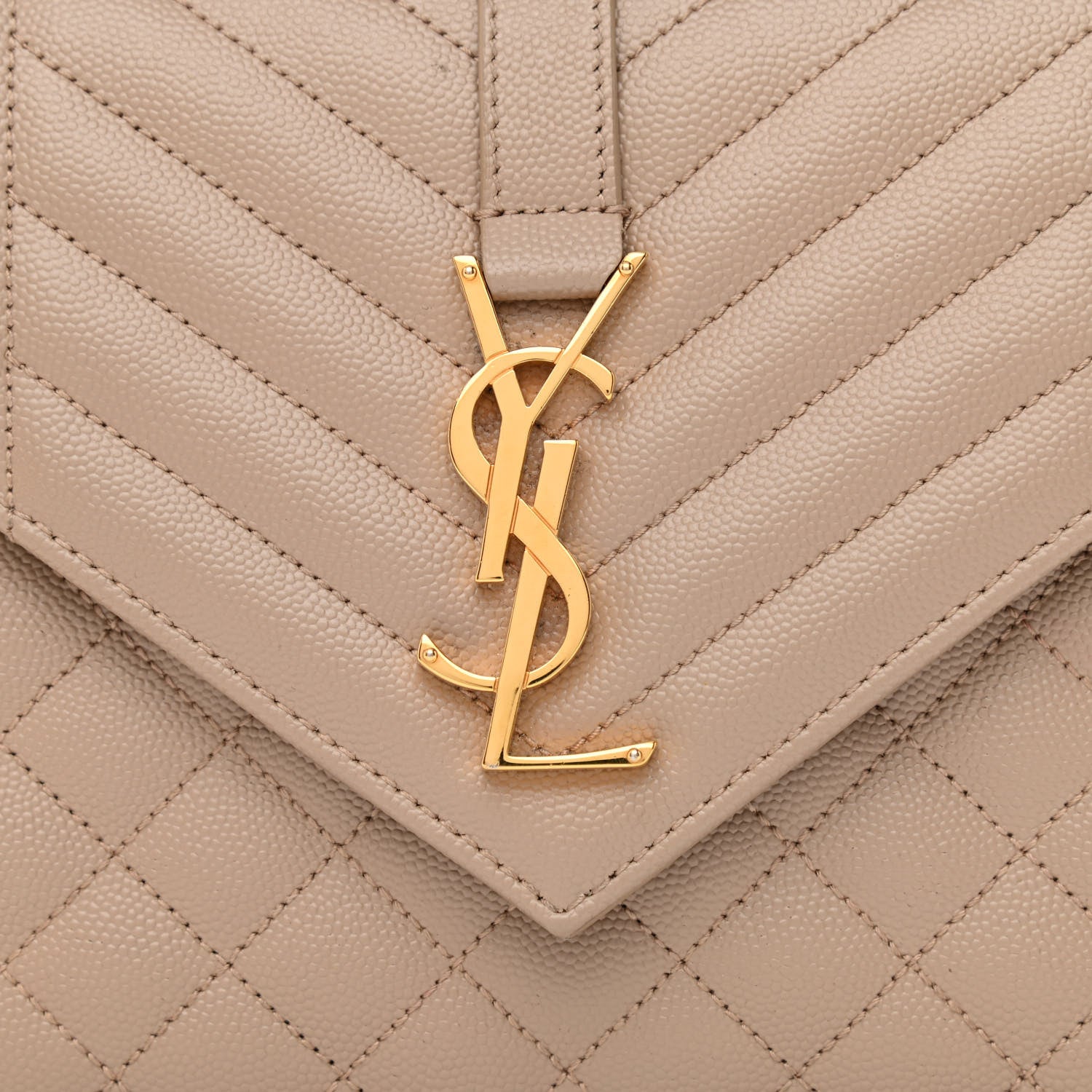 Saint Laurent Grain De Poudre Textured Mixed Matelasse Medium Triquilt Monogram Satchel Dark Beige 8 of 11