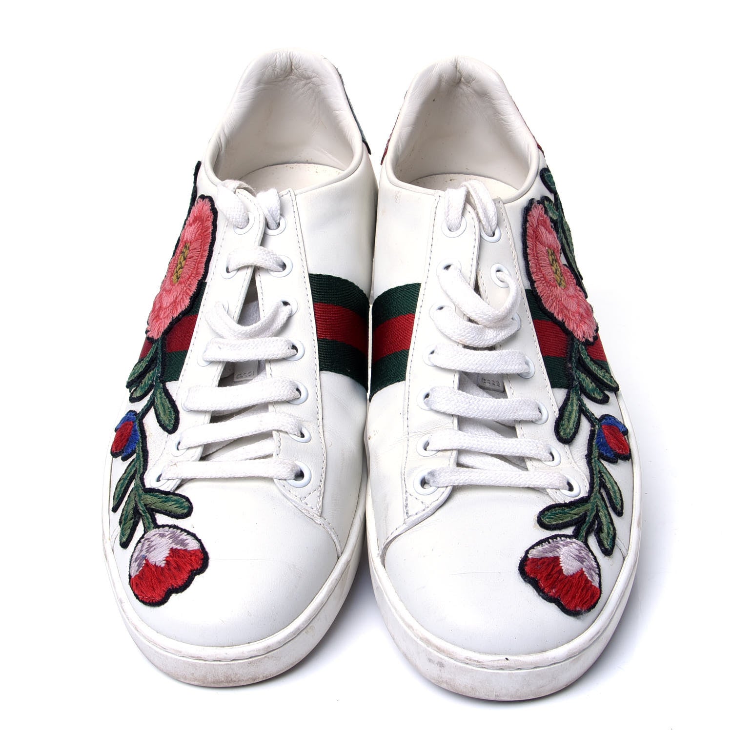 Gucci Metallic Calfskin Floral Embroidered Ace Sneakers 40 White 5 of 11