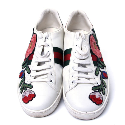 Gucci Metallic Calfskin Floral Embroidered Ace Sneakers 40 White 5 of 11