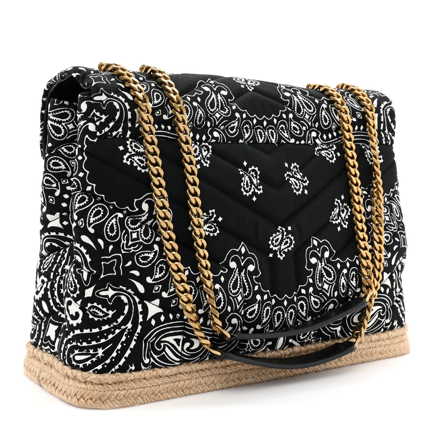 Saint Laurent Canvas Bandana Medium Loulou Chain Satchel Black White 3 of 13