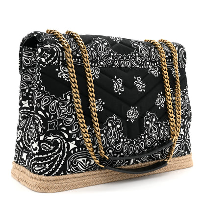 Saint Laurent Canvas Bandana Medium Loulou Chain Satchel Black White 3 of 13