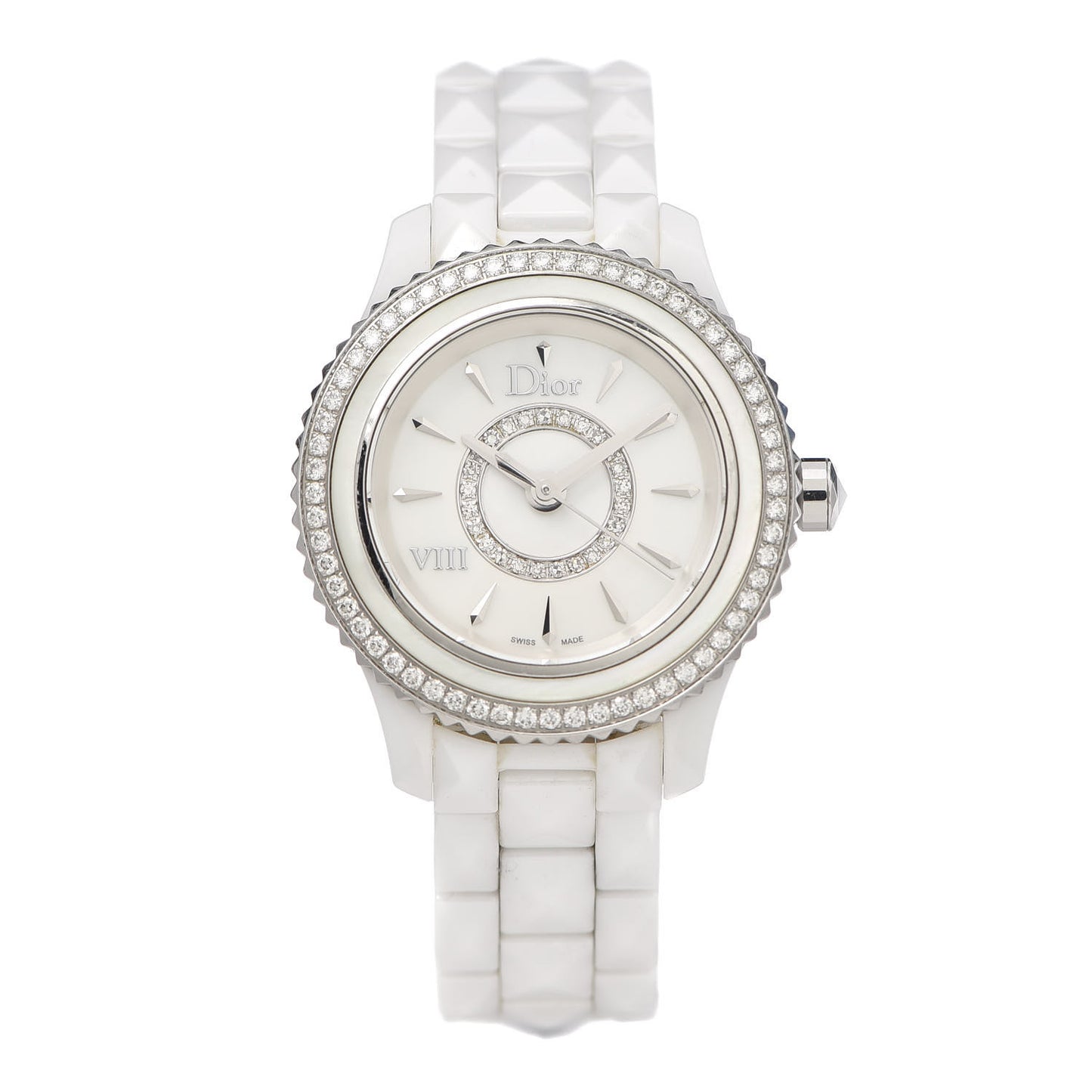 Stainless Steel Ceramic Diamond Bezel Mother of Pearl 28mm Dior VIII Quartz Watch White