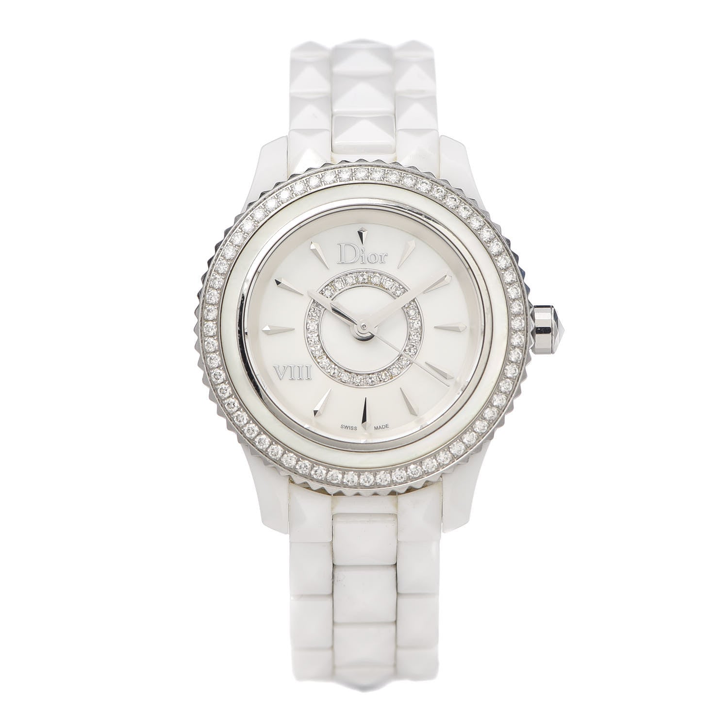 Christian Dior Stainless Steel Ceramic Diamond Bezel Mother of Pearl 28mm Dior VIII Quartz Watch White 1 of 6