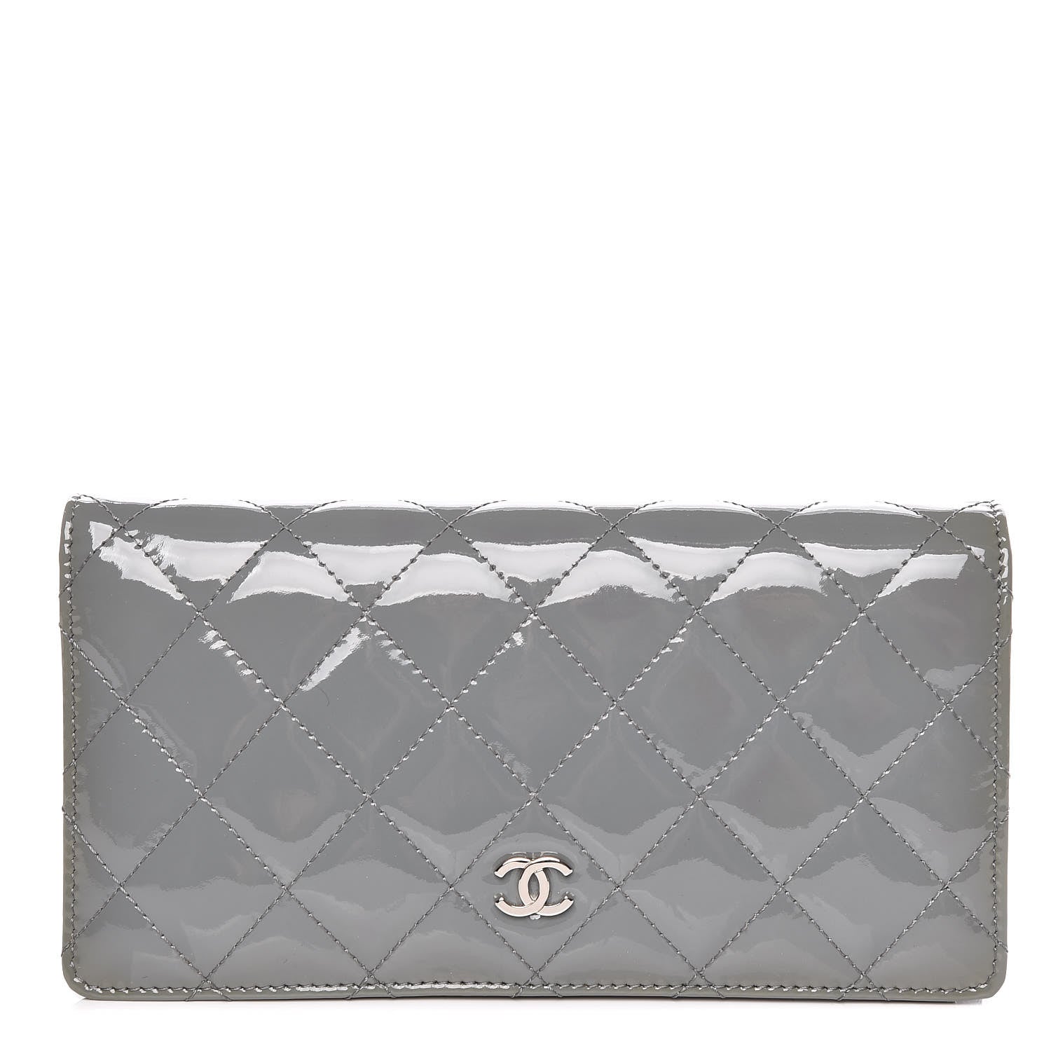 Chanel Patent Quilted Yen Wallet Grey 1 of 15