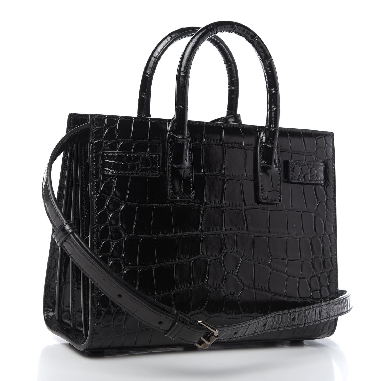 Calfskin Crocodile Embossed Nano Sac De Jour Black