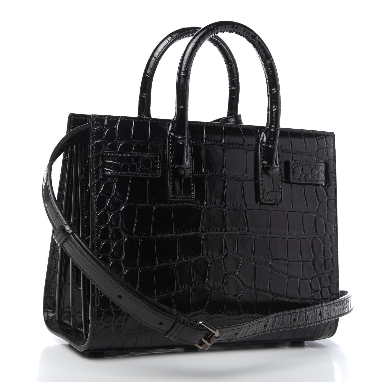 Saint Laurent Calfskin Crocodile Embossed Nano Sac De Jour Black 3 of 9