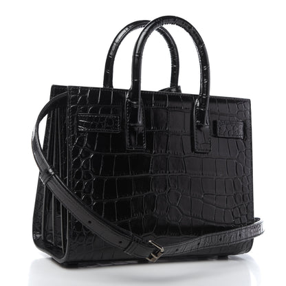 Saint Laurent Calfskin Crocodile Embossed Nano Sac De Jour Black 3 of 9