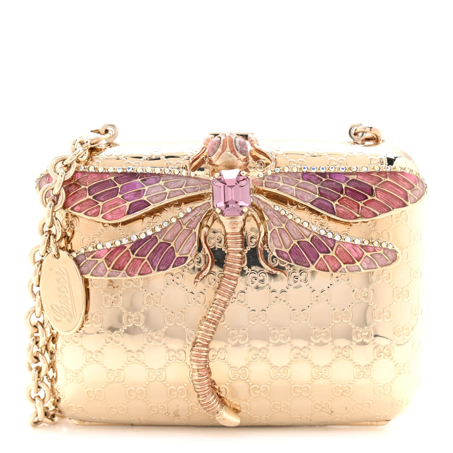 Gucci Metal Guccissima Dragonfly Minaudiere Clutch Gold 1 of 12