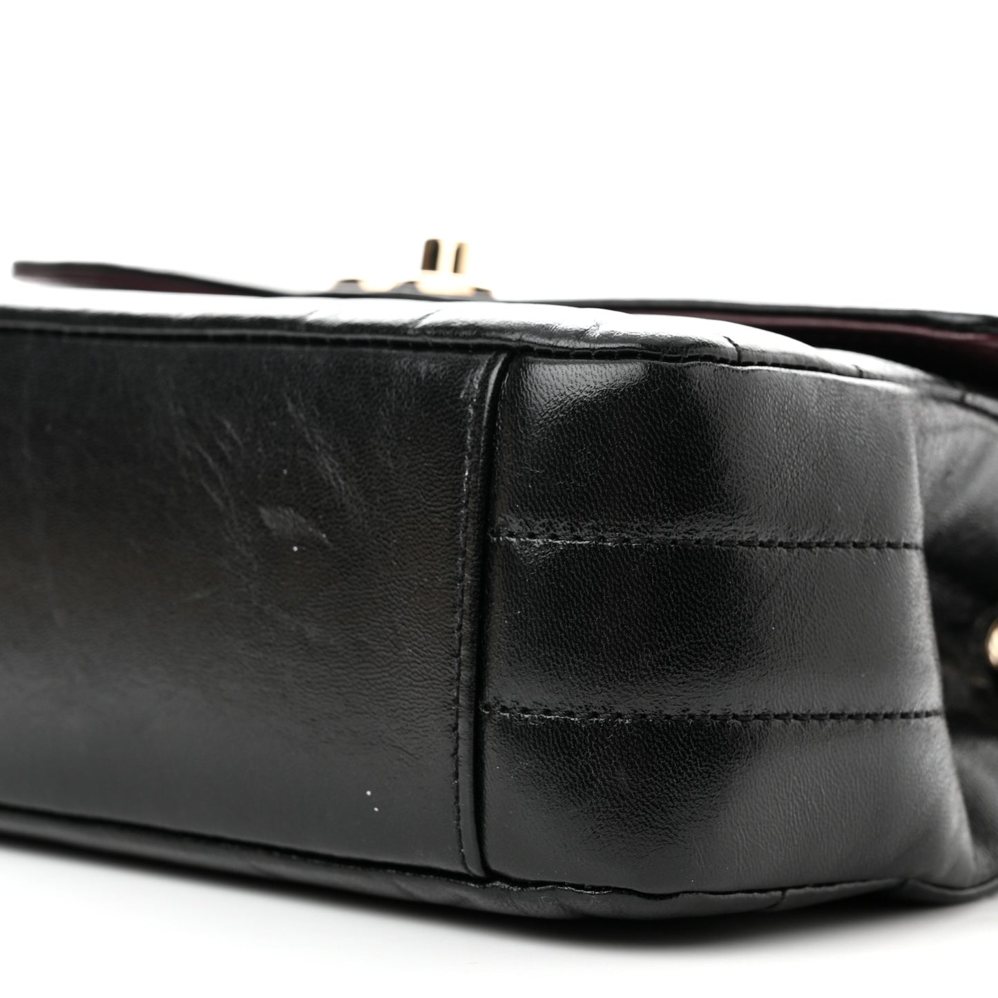 Shiny Lambskin Quilted Small Chevron Miroir Black