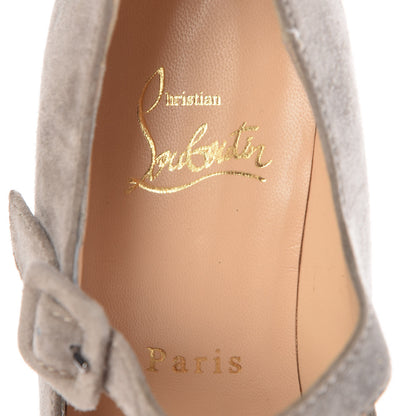 Christian Louboutin Veau Velours Janice 70 Open Toe Wedges 35 Elefante 6 of 9