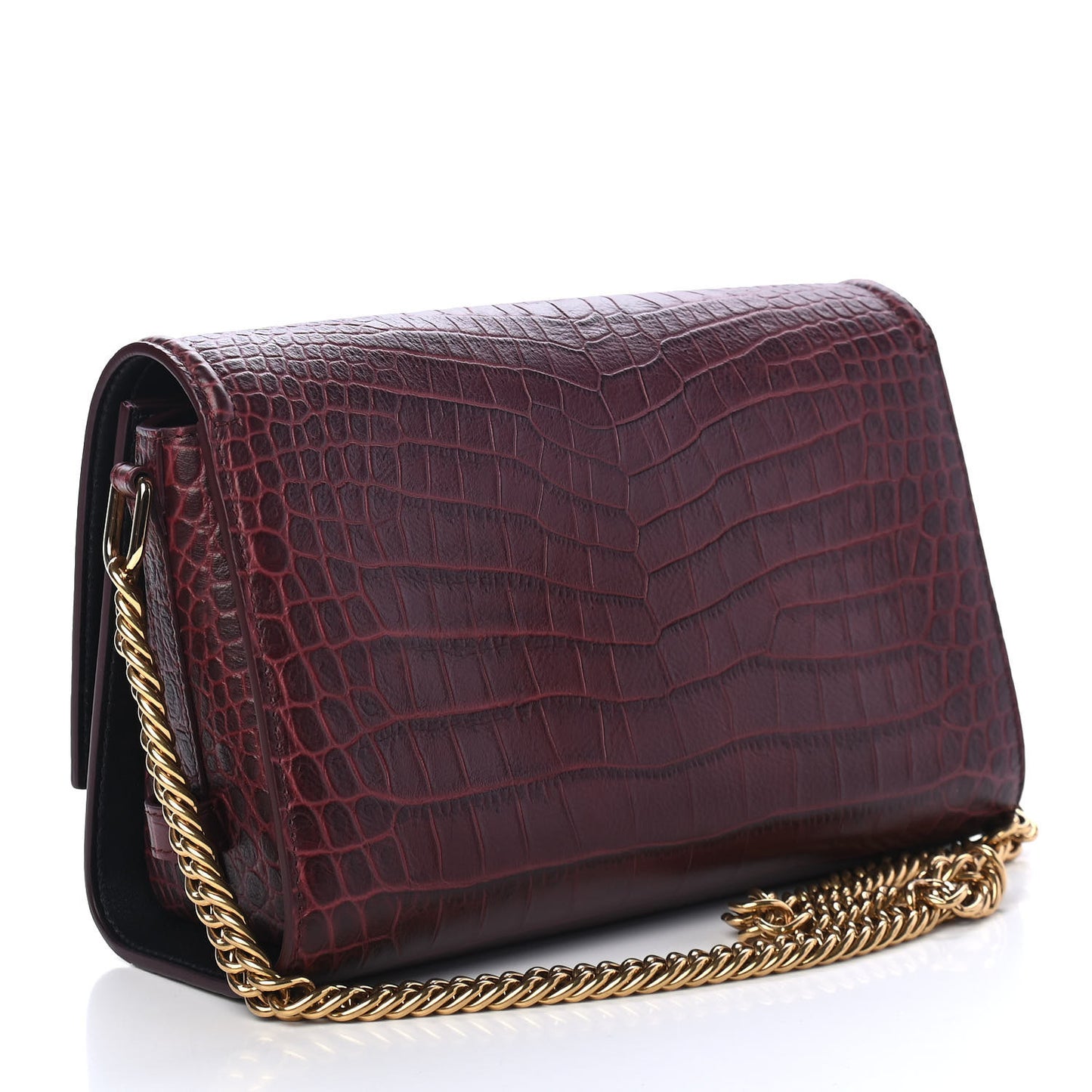 Calfskin Crocodile Embossed The Story Shoulder Bag Oxblood