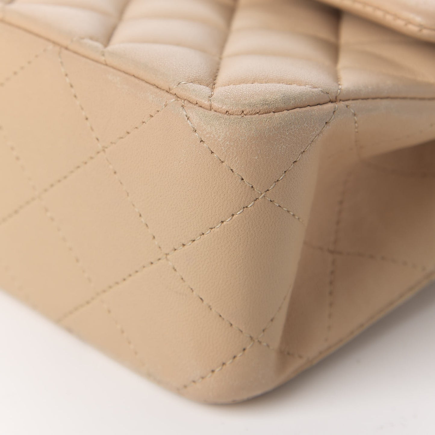 Lambskin Quilted Medium Double Flap Beige