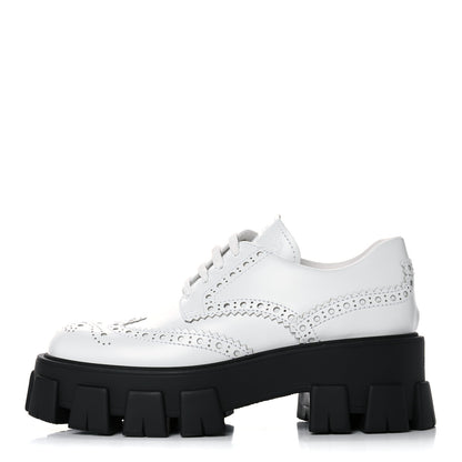 Prada Spazzolato Rois Brogue Monolith 55mm Derby Loafers 37.5 White 1 of 11