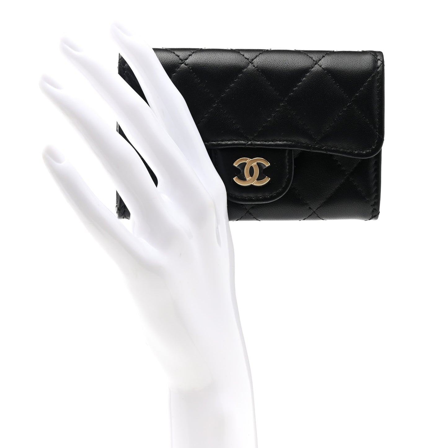 Lambskin Quilted Flap Card Holder Wallet Black