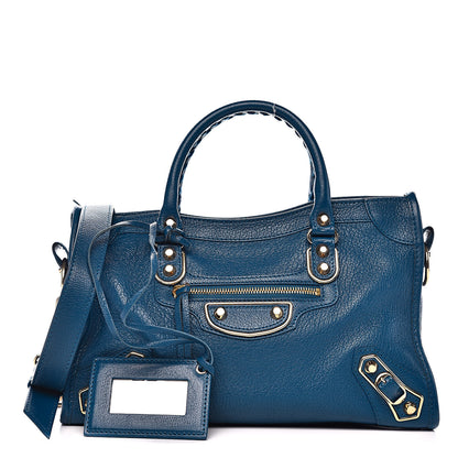 Balenciaga Shiny Goatskin Gold Metallic Edge Hardware S City Bleu Abysse 1 of 10