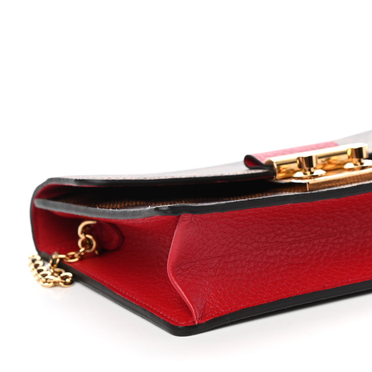 Damier Ebene Croisette Chain Wallet Scarlet