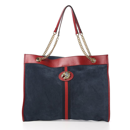 Gucci Suede Calfskin Large Rajah Chain Tote New Blue Romantic Cherry 3 of 11