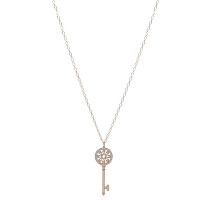 Tiffany 18K Rose Gold Diamond Petals Key Pendant Oval Link Necklace 1 of 4