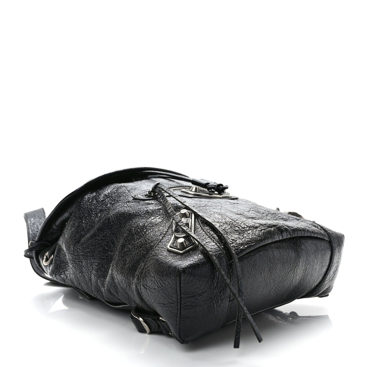Agneau Silver Metallic Edge Hardware Backpack Black