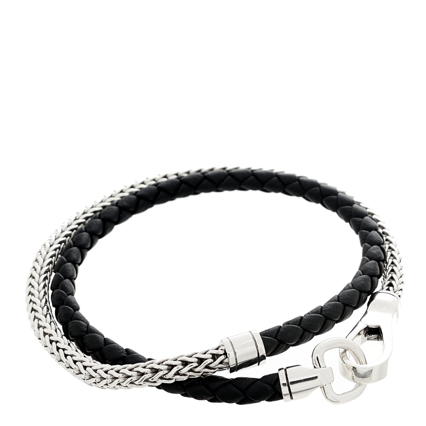 Sterling Silver Leather Double Wrap Bracelet Black