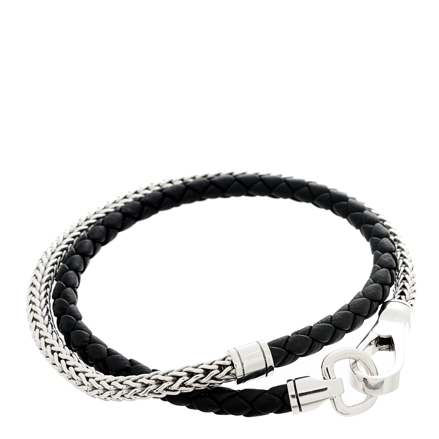 John Hardy Sterling Silver Leather Double Wrap Bracelet Black 1 of 4