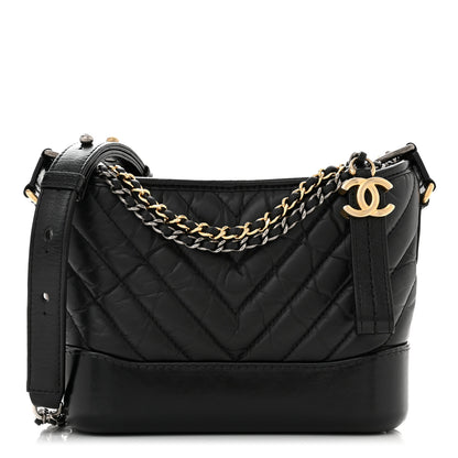 Chanel Aged Calfskin Chevron Quilted Small Gabrielle Hobo Black 1 of 10