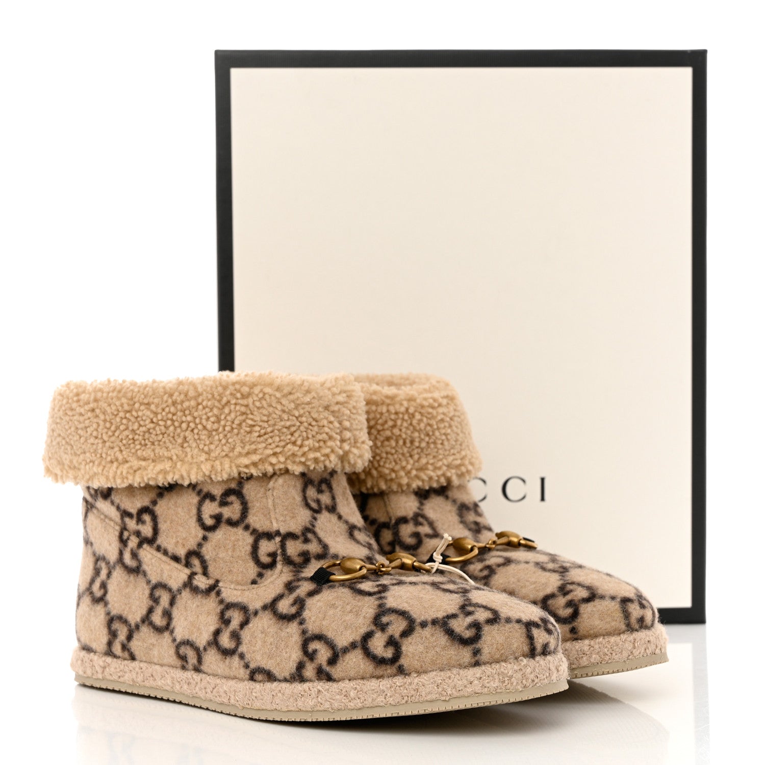 Gucci Covered Wool GG Monogram Womens Fria Horsebit Ankle Boots 41 Beige Ebony Butterscotch 8 of 8