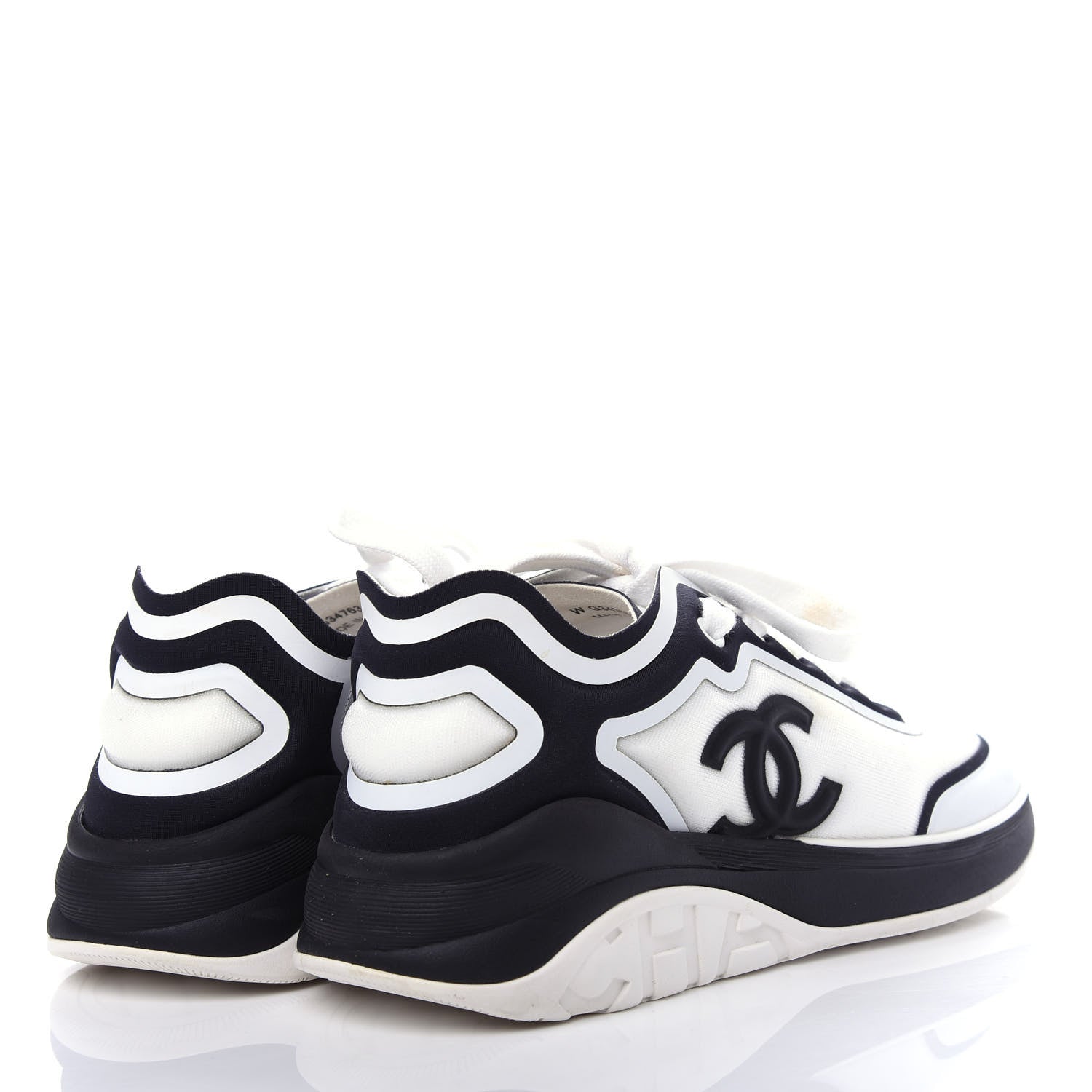 Chanel Lycra Womens CC Sneakers 36.5 White Black 4 of 11