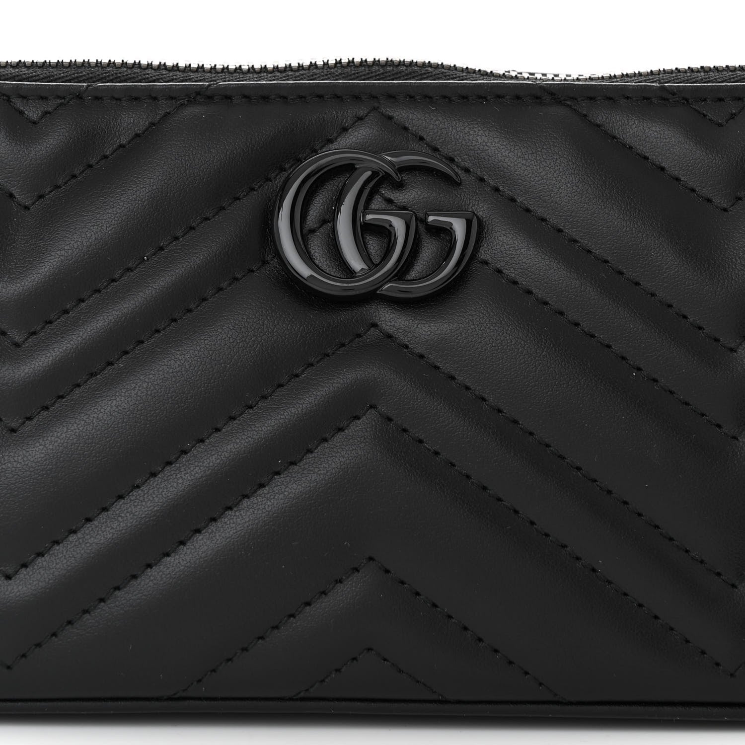 Gucci Calfskin Matelasse Chevron Monochrome GG Marmont Sling Shoulder Bag Black 8 of 10