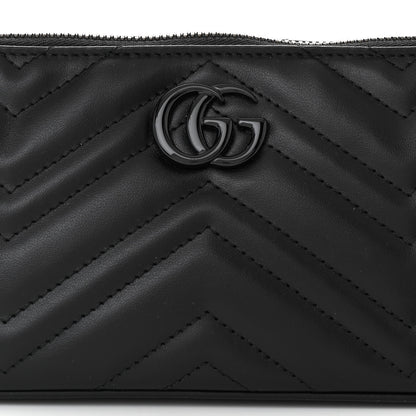 Gucci Calfskin Matelasse Chevron Monochrome GG Marmont Sling Shoulder Bag Black 8 of 10