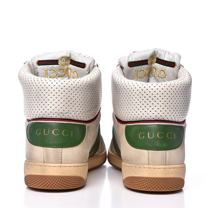 Gucci Nubuck Web Mens Screener High Top Sneakers 10 Dusty Milk White Vintage Green 5 of 11
