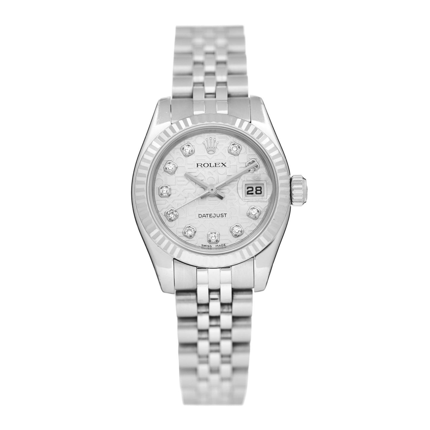 Stainless Steel 18K White Gold Diamond 26mm Oyster Perpetual Datejust Watch Silver Jubilee 179174