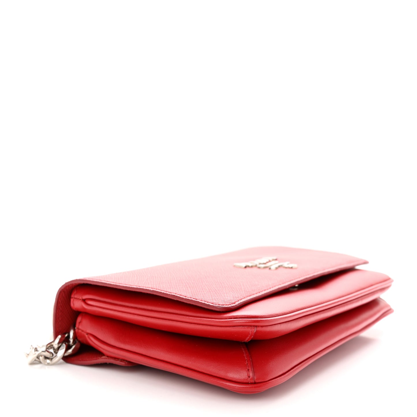 Saffiano Soft Calfskin Chain Crossbody Bag Fuoco