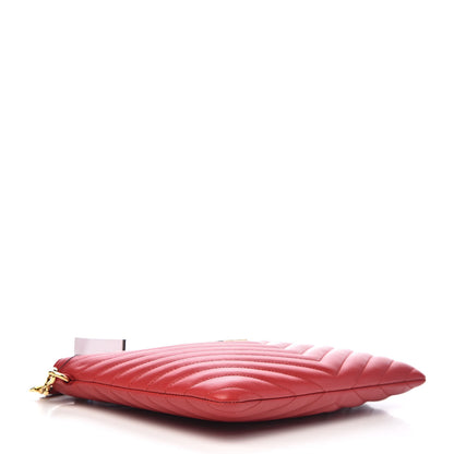 Saint Laurent Calfskin Matelasse Chevron Monogram A5 Wristlet Red 3 of 7