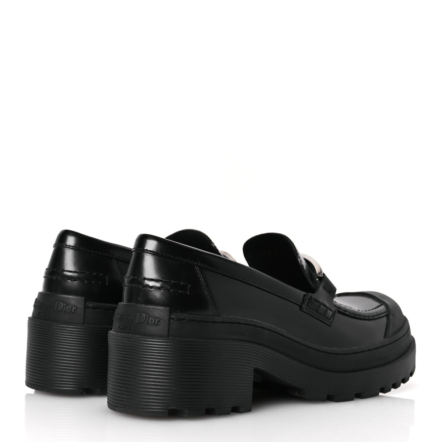 Brushed Calfskin Dior Code Lug Sole Platform 35mm Loafers 37 Black