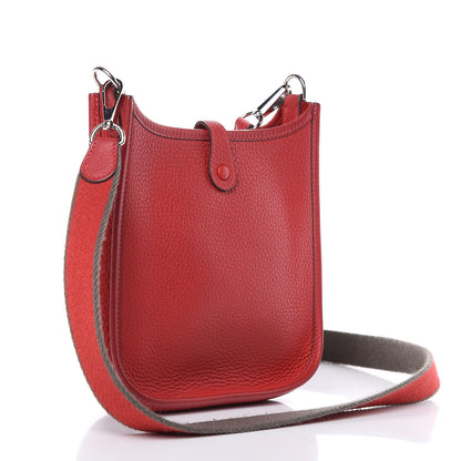 Hermes Taurillon Clemence Amazone Evelyne TPM Rouge Casaque Etain 3 of 13