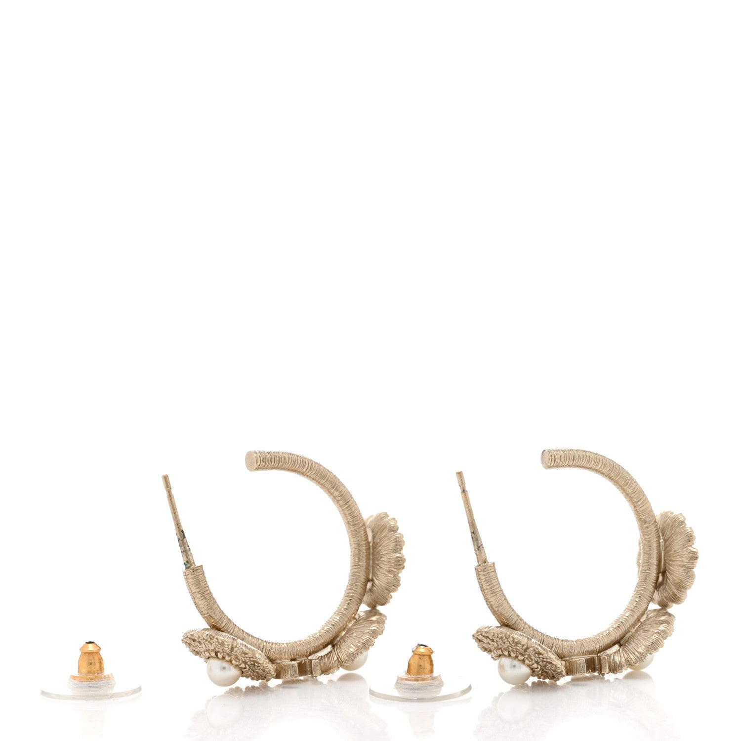 Chanel Pearl CC Flower Hoop Earrings Gold White 3 of 5