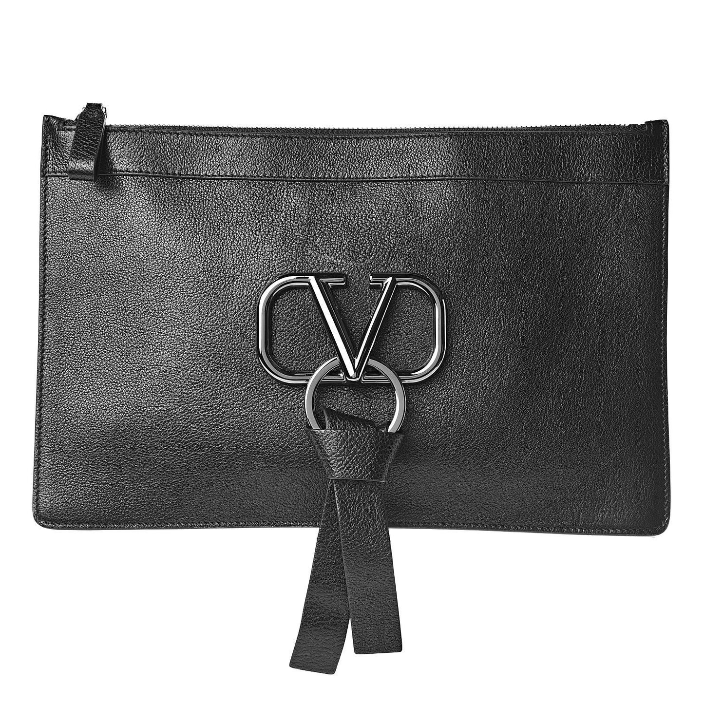 Calfskin VRing Clutch Pouch Black