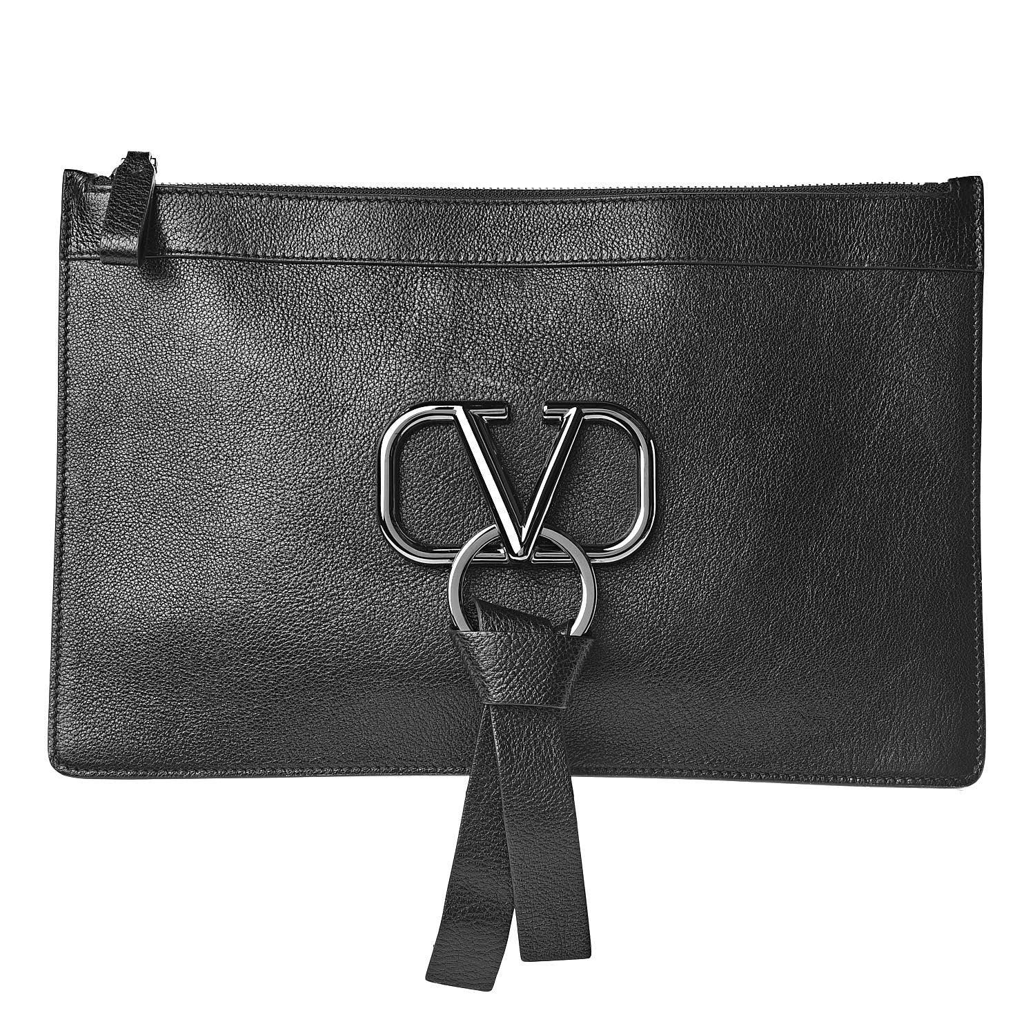 Valentino Garavani Calfskin VRing Clutch Pouch Black 1 of 6