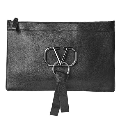 Valentino Garavani Calfskin VRing Clutch Pouch Black 1 of 6